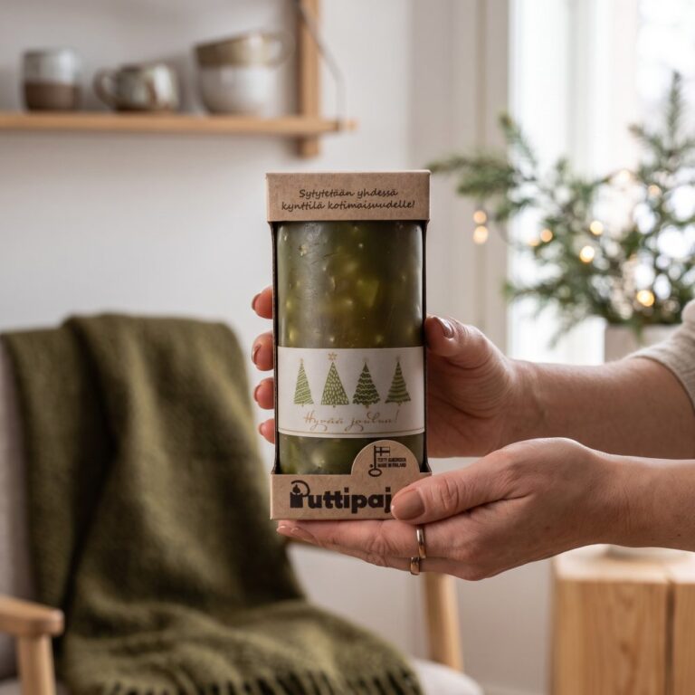 LÄPIVÄRJÄTTYKYNTTILÄ 15 cm, LAHJAPAKETISSA, SAMMAL